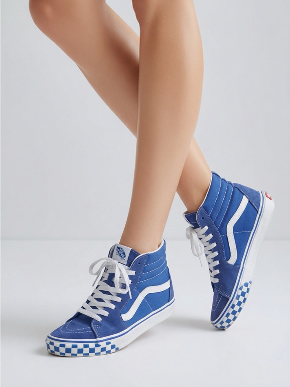 Vans Kids Reflective Sidestripe Sk8-Hi Checkerboard/Dazzling Blue juniors size 6